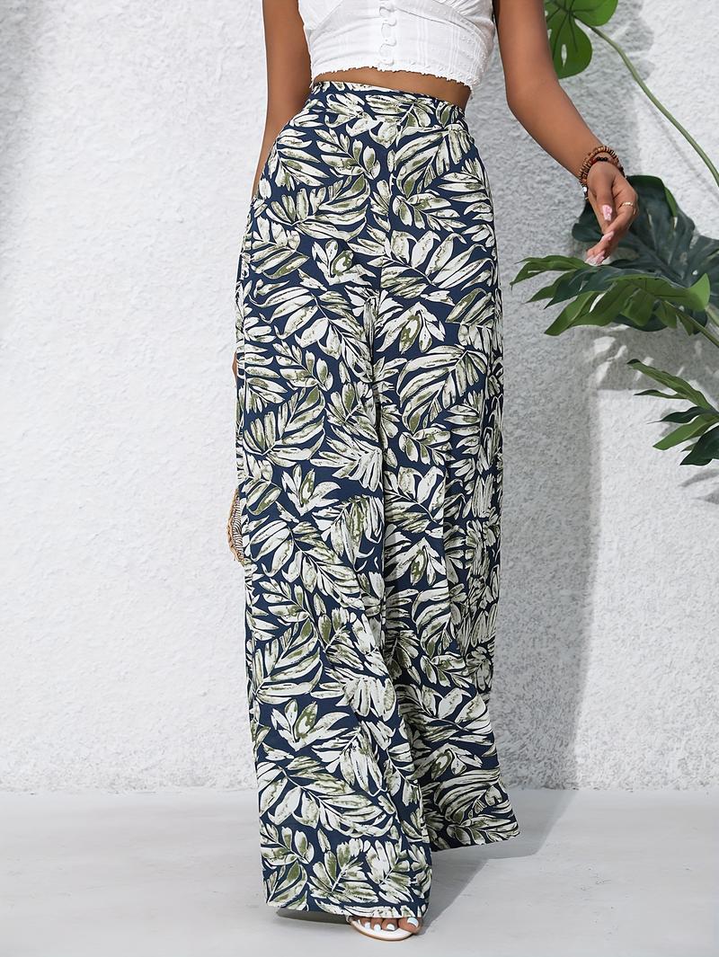 Product Introduction of Women'S Bohemian Floral Print Chiffon Wide-Leg Pants - High Waist, Elastic Waistband, Long Beach Trousers for Summer Vacation, Casual Elegant Style 21