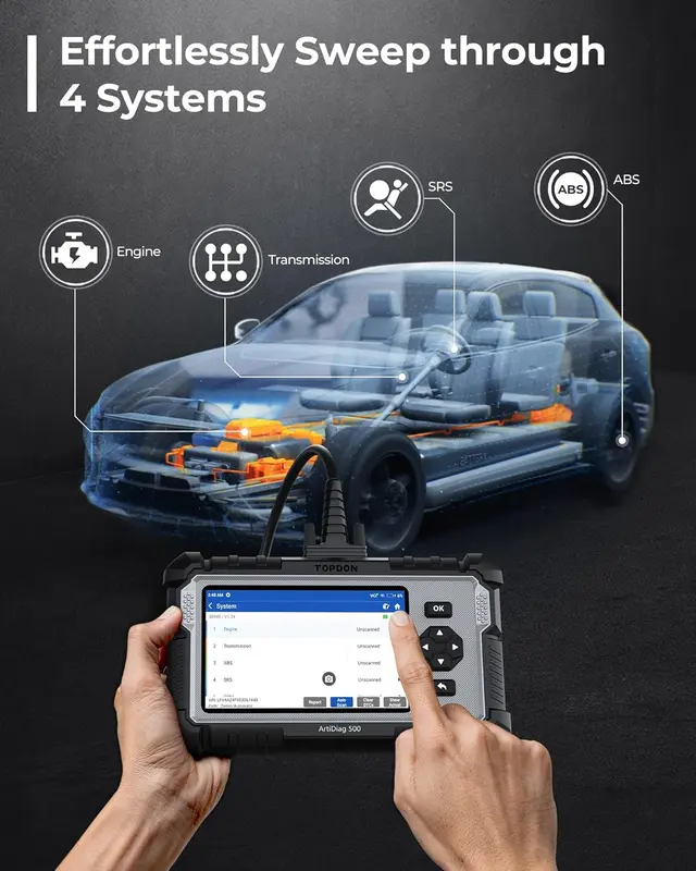 OBD2 Code reader Scanner ArtiDiag500, Engine ABS SRS Transmission Car Diagnostic Tool for all cars, 6 Reset Services for Oil/SAS/TPMS/ETS/BMS/Brake, Wi-Fi Free Update 2