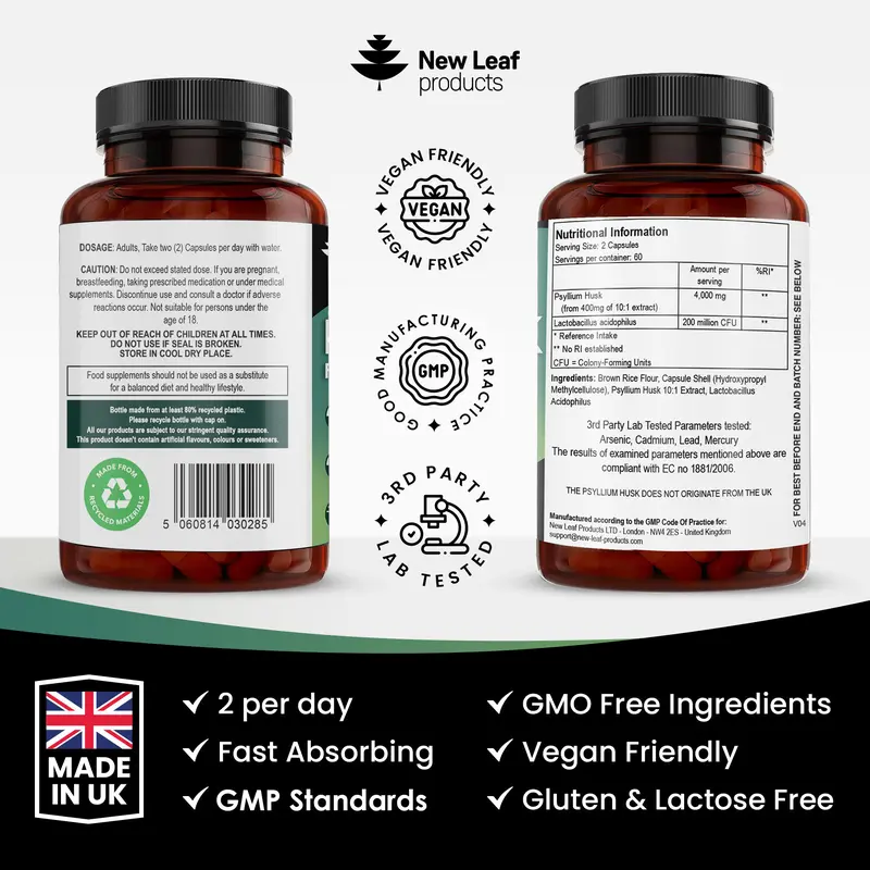 Fibre Supplement 4000mg Psyllium Husk with Acidophilus - High Strength Vegan Capsules 6