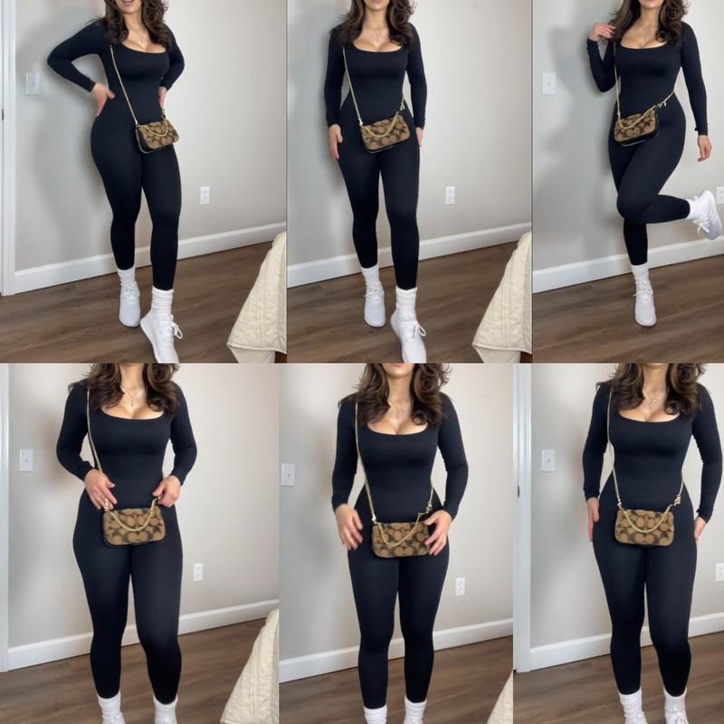 Product Introduction of GetMod jumpsusit for women's  Solid Zipper V Neck  Jumpsuit,Casual Sexy Tight-fitting Long Sleeve Jumpsuit for Spring& Fall.Comfort Womenswear for Lady 8