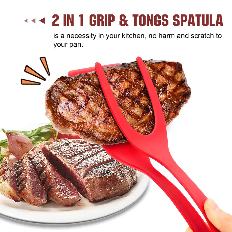 WALLFID 2 in 1 Spatula Tongs Set - Egg Flipper & Pancake Turner Kitchen Cooking Tool for Flawless Omelets & French Toast Ergonomic Design, Non-Stick 1