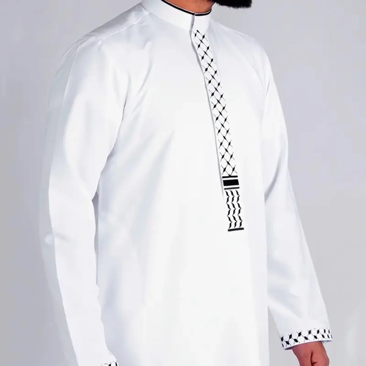 Middle Eastern White Thobe with Embroidery for Men
