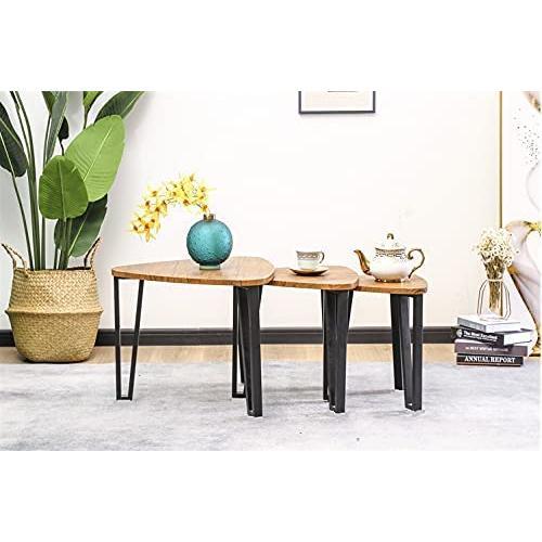 Set of Triangle Table Wood/Metal Coffee Living Room End Tea Nesting Tables Angled Legs 1