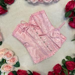 LILIOSA LINGERIE LIVE High Quality Elegance Baby Pink Dream Satin BE MINE Corset - (Corset - adjustable + Pants - non adjustable) Comfortable Sexy Womenswear, Elegant Women Clothing, Fashion Matching Corset, All Seasons Winter Fit, Summer Outfits