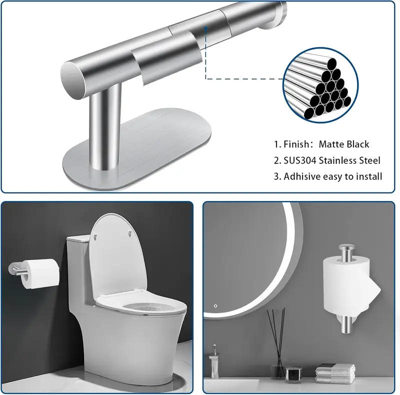 Stainless Steel Toilet Roll Holder Wall Mounted for Bathroom and Kitchen - Waterproof and Rust Resistant 3
