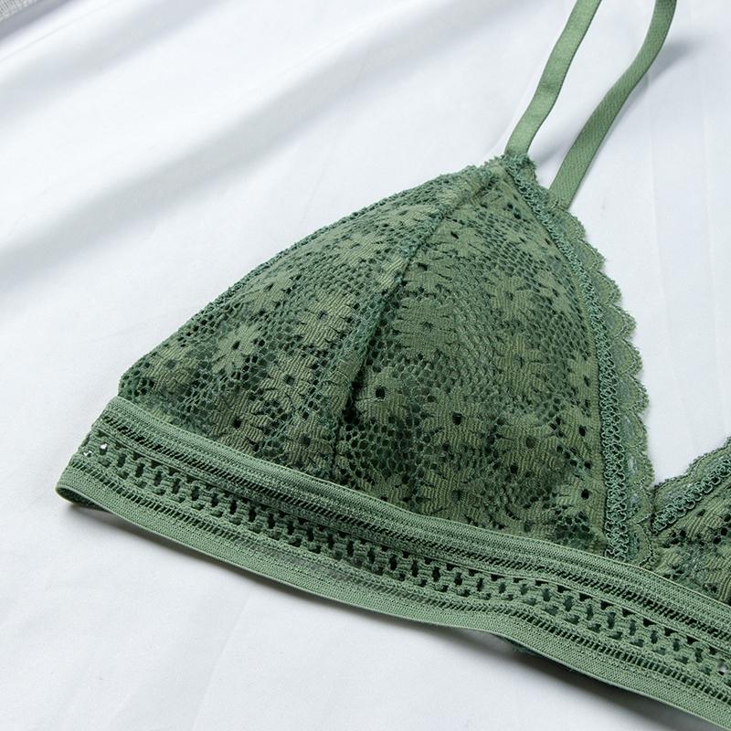 Product Introduction of Women Lace No Steel Ring Bra Beauty Back Wrapped Chest Comfortable Brassiere Stretch Thin Triangle Cup Padded Underwear New 12