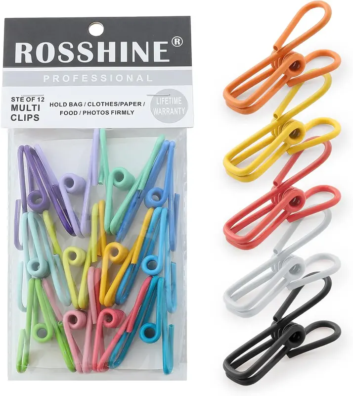Bag Clips for Food Storage, 12pcs Steel & PVC Coated Food Bag Clips Bag Sealing Clips, Multi-function Food Pegs Clips, Clothes Pegs, Paper Clips, Durable Freezer Kitchen Home Office Plastic Smooth Thick Wood Wooden Coffee Sandwich Utility Utensils 5
