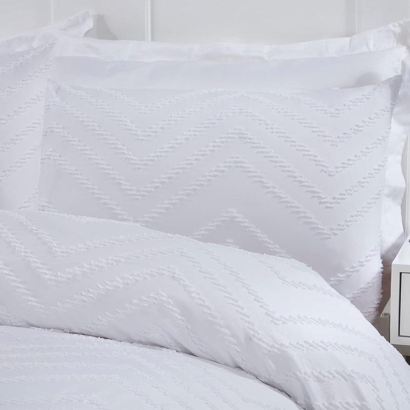White Ultimate Luxury Duvet Cover Set 3 pieceTufted Wave Stripe Nordic Geo White Soft Cosy Easy Care Luxury Duvet Cover Quilt Bedding Set with Pillowcase 1