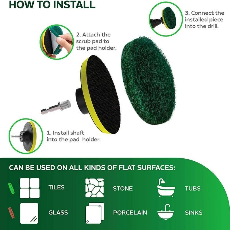 Product Introduction of New 4 Inch Drill Power Brush Tile Scrubber Scouring Pads Cleaning Kit Household Cleaning Tool Bathroom Floor Tub Polishing Pad 33