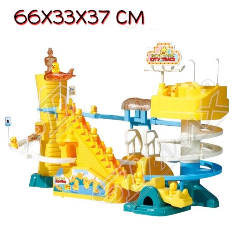 Yellow Duck Slide Track Toy Ducks Climbing Stairs City, Remote Control, Sound & Music - Kids Christmas/Birthday Gift 1