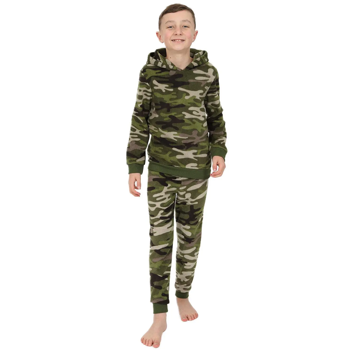 Boys Green Camouflage Fleece Tracksuit Long Pyjamas