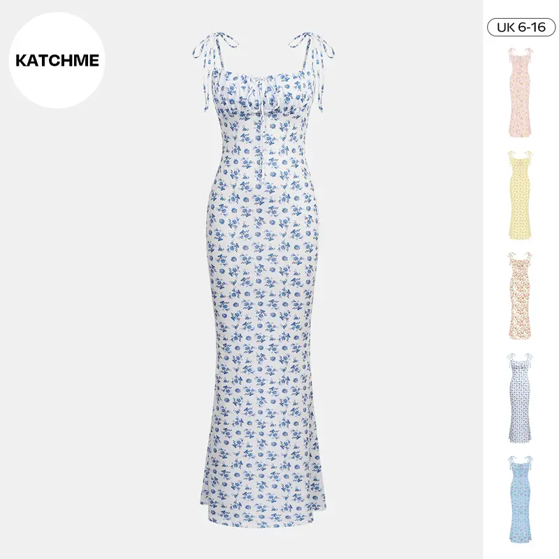 KatchMe Fresh Womenswear Adjustable Strap Floral Print Tie-Up Slinky Maxi Dress,Summer Mermaid Tail Dresses for Women,Birthday Outfits,Womenswear 0