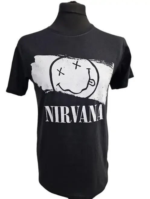 Nirvana Adult Unisex T Shirt - Black and White -Official Merchandise Menswear Graphic Short Sleeve T-Shirt Top Classic Tshirt Crewneck Shortsleeve