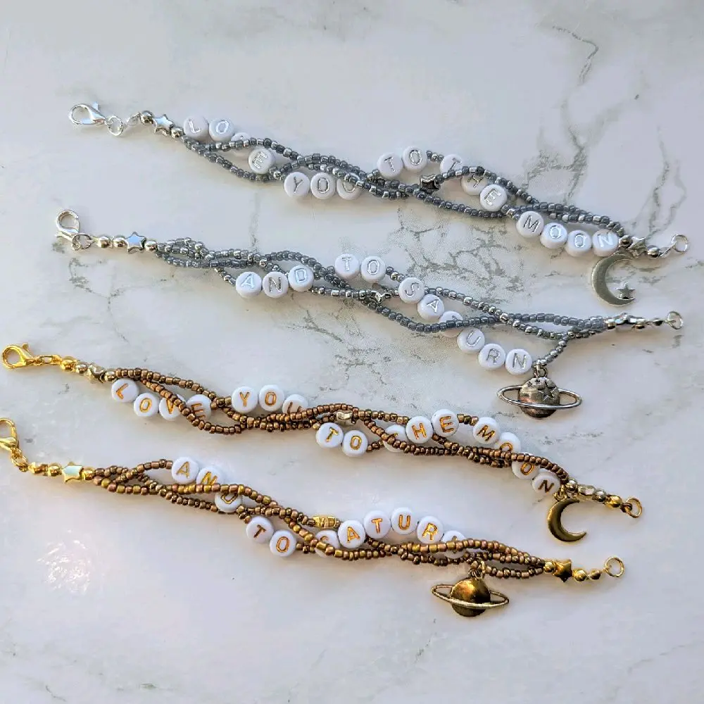 Love You To The Moon And To Saturn - Taylor Swift lyric inspired friendship bracelets with charms