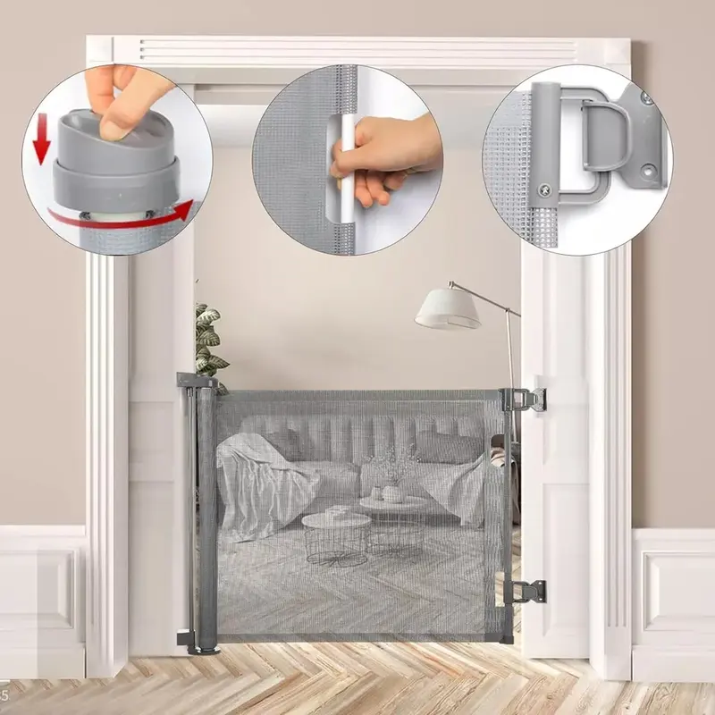 Retractable Pet Dog Gate Safety Guard Folding Baby Toddler Stair Gates Isolation 6