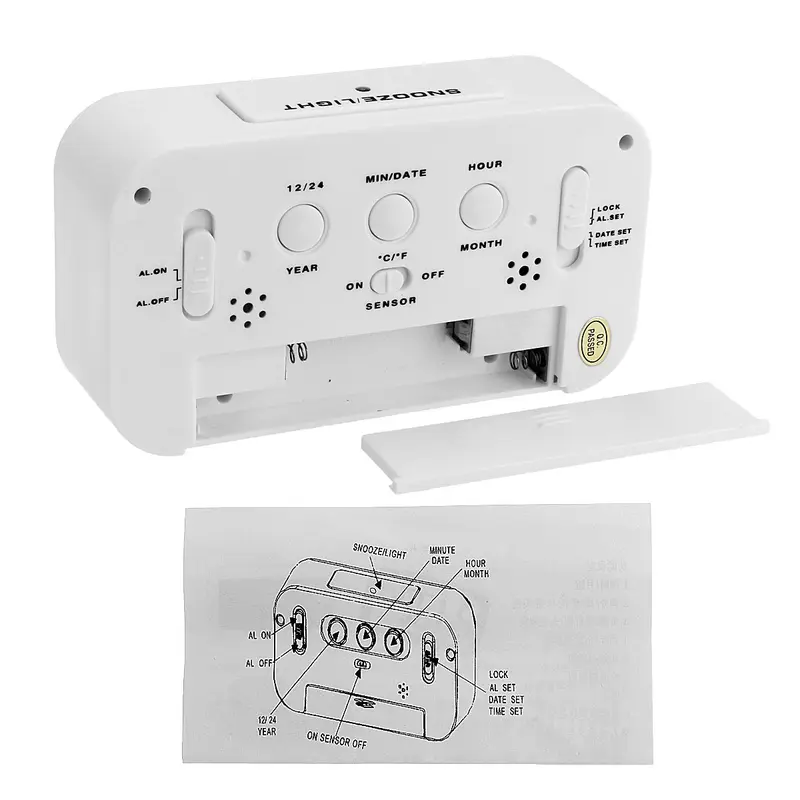 5.3 Inch Smart Simple Silent LED Digital Alarm Clock w/ Date Temp Display -White Decor Light 4