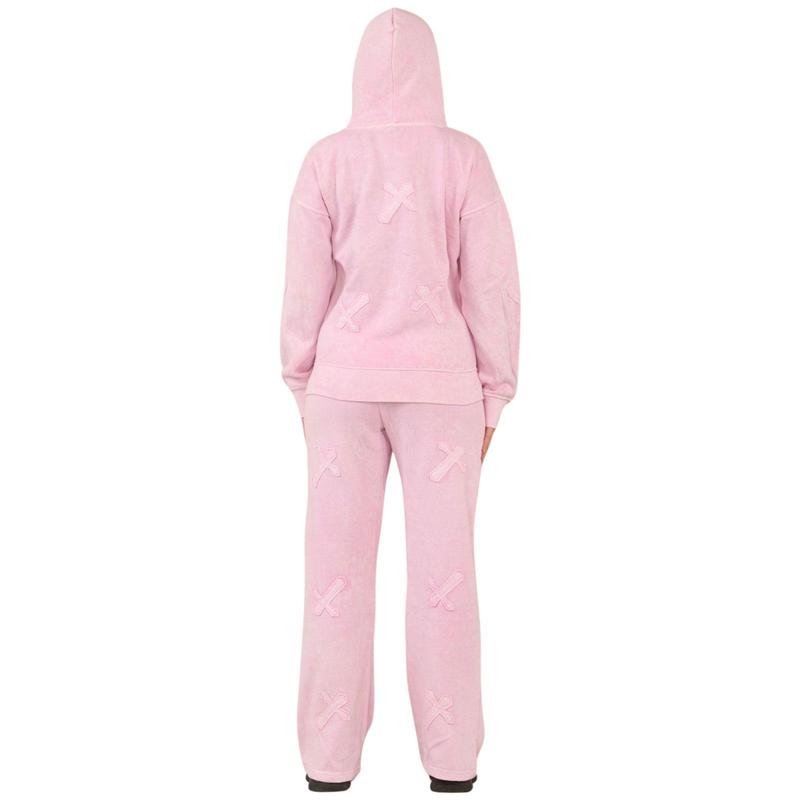 Womens Basic Cross Applique Tracksuit Oversized Drop Shoulder Hoodie Wide Leg Joggers 5