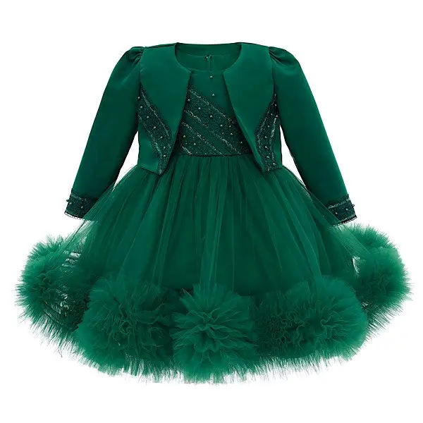 Green Sequenced Ruffle Organza Dress & Jacket