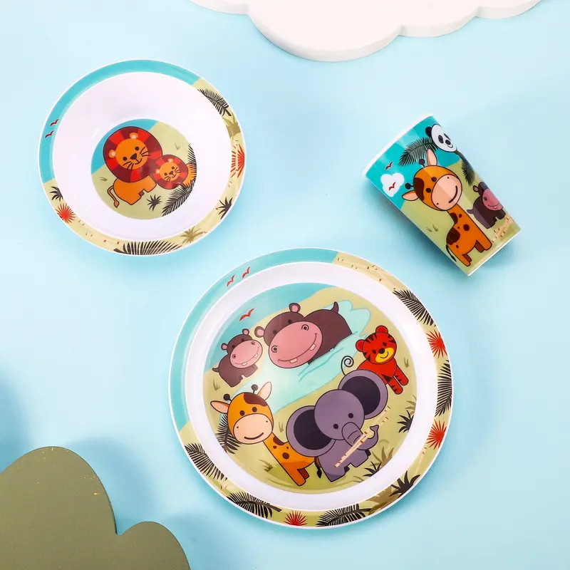 Animal 3Pcs Coloured Dining Set - Plate, Bowl and Tumbler Dinnerware Set for Children, BPA Free 4