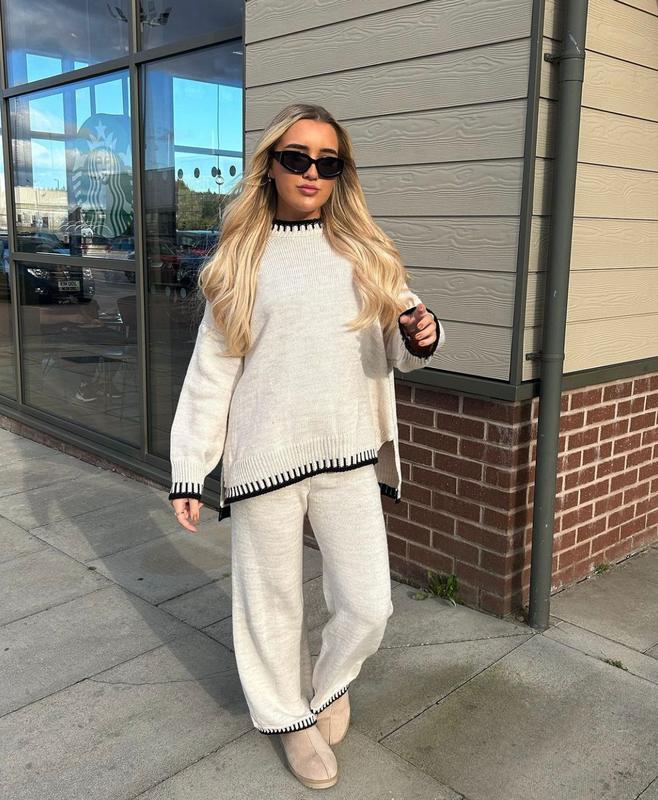 {GLAMDOLL} PEGGY Round Neck Oversized Stitch Design Top & Trouser Set 2