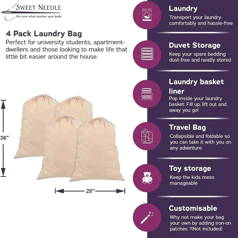 Sweet Needle Heavy Duty Extra Large Laundry Storage Shopping Bags - 71x91 CM Organiser 1