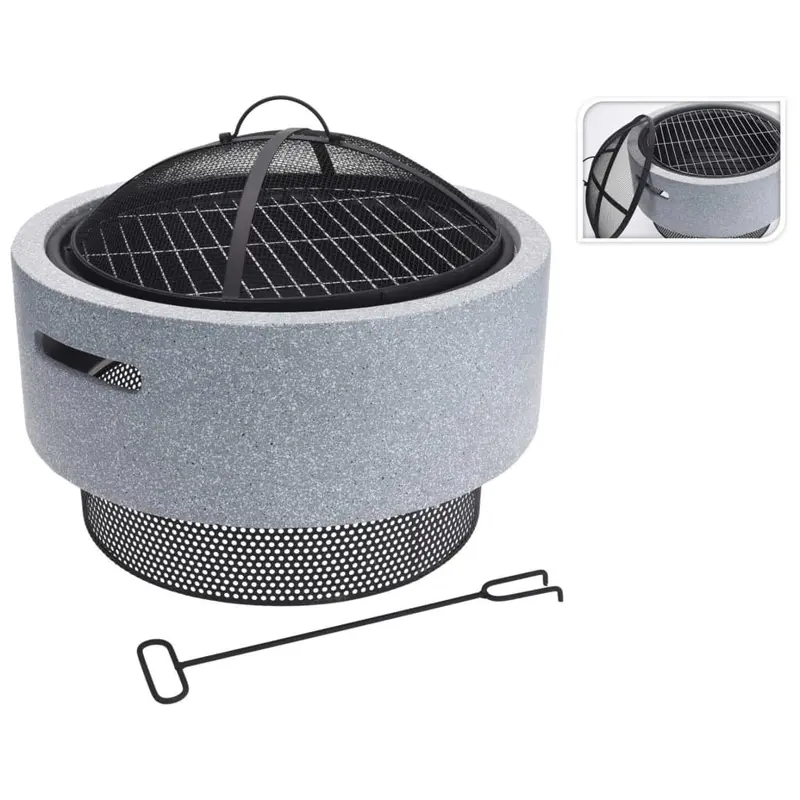 Classic Round Fire Bowl with BBQ Rack (Light Grey) - Perfect for Outdoor Parties and Winter Nights - 52 x 18.5cm Charcoal Grill Cover Stylish 1
