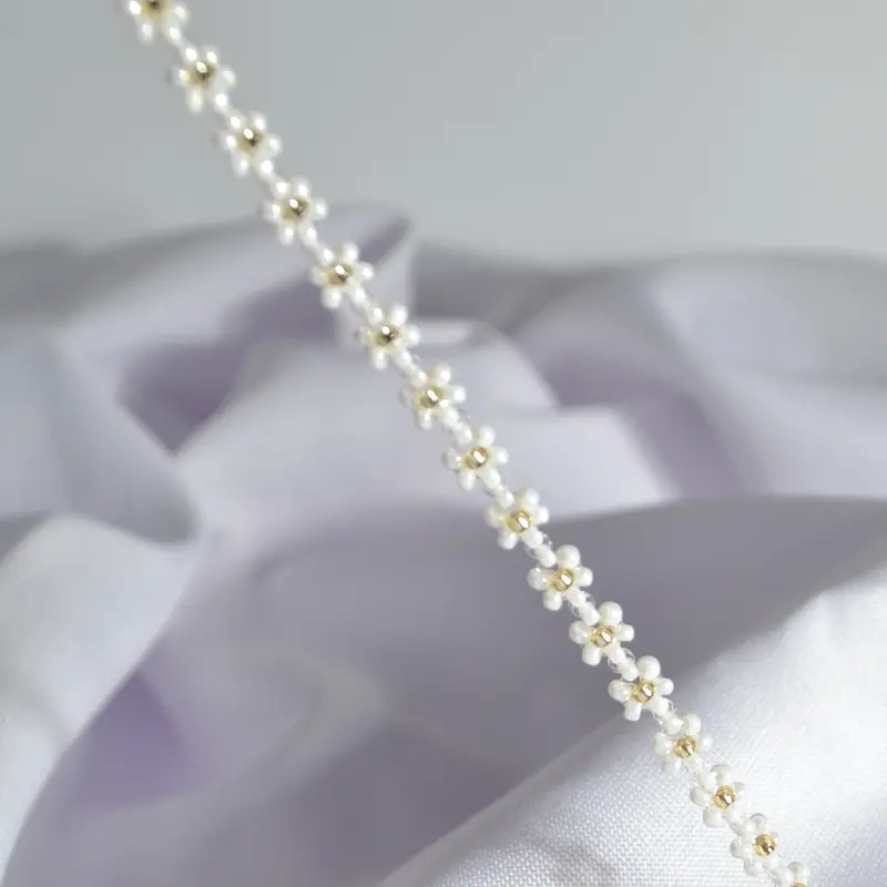 Dainty Petals, 18kt gold vacuum plated stainless steel (Tarnish Resistant), Handmade Beaded Flower Bracelet, Dainty Flower Bracelet, Handmade Jewellery, Gift for Her, Graduation Gift, Birthday Gift 4