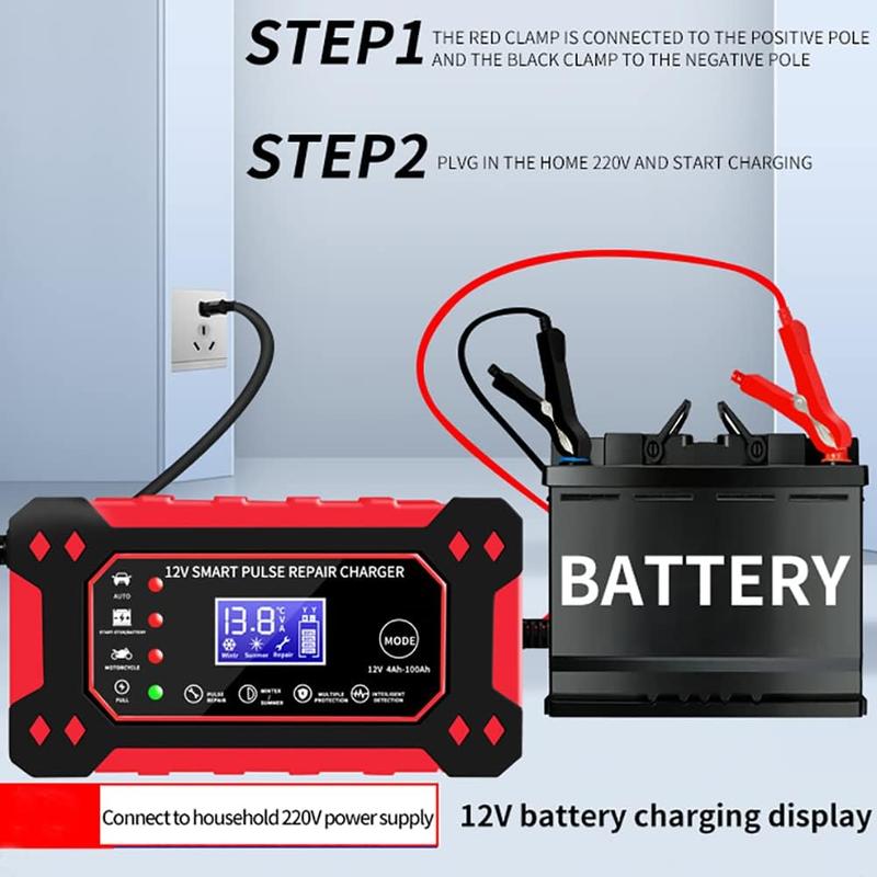 Car Battery Charger 12V 6A Fast Charger Automatic Smart Pulse Motorcycle Boat Repair AGM/GEL ATV SUV Jump Starter LCD Screen 4