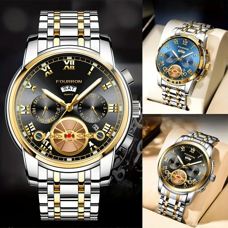 1pc Elegant Men's Stainless Steel Quartz Watch with Date Calendar, Luminous Hands, Round Zinc Alloy Case, Business Style, Water Resistant, Battery Powered Electronic Movement - Ideal Gift for Birthdays and Holidays Valentine's Day 2