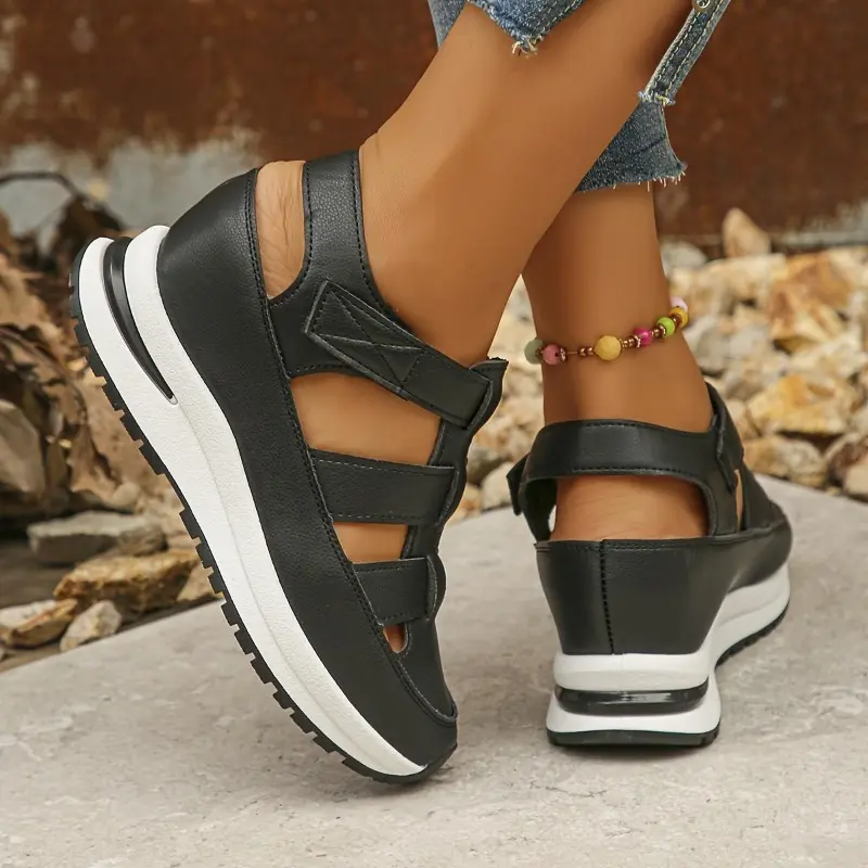 Women's Fashionable Velcro Fastening Wedge Sneakers, Casual Comfortable Soft Sole Sandals for Summer, Lightweight Breathable Shoes for Daily Wear Footwear Girl 6