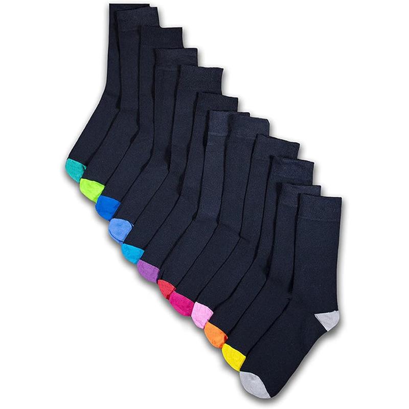 Kids  12 Pack Cotton Rich Colour Heel & Toe Black School Socks Sizes 9-12 and 12-3 0