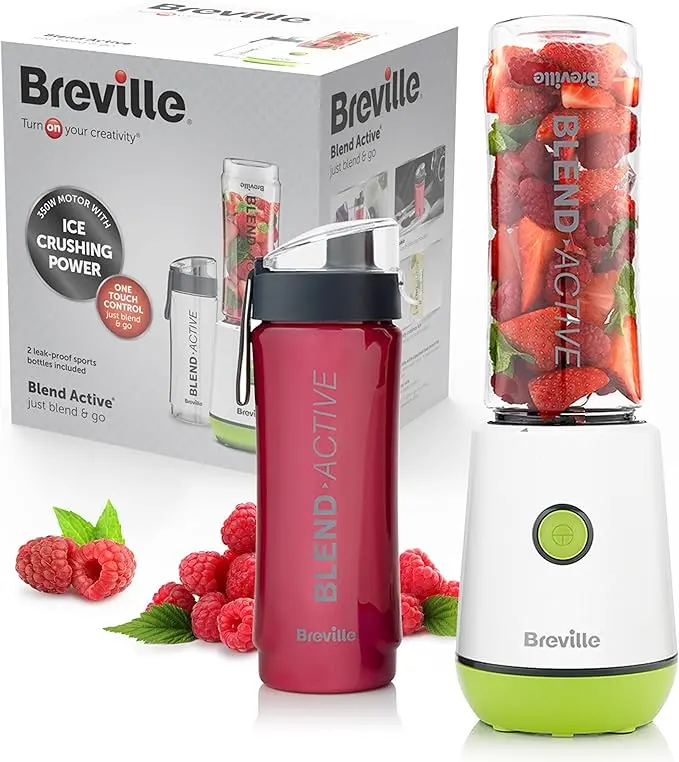 Breville Blend Active Personal Blender & Smoothie Maker with 2 Portable Bottles (600ml) - White & Green