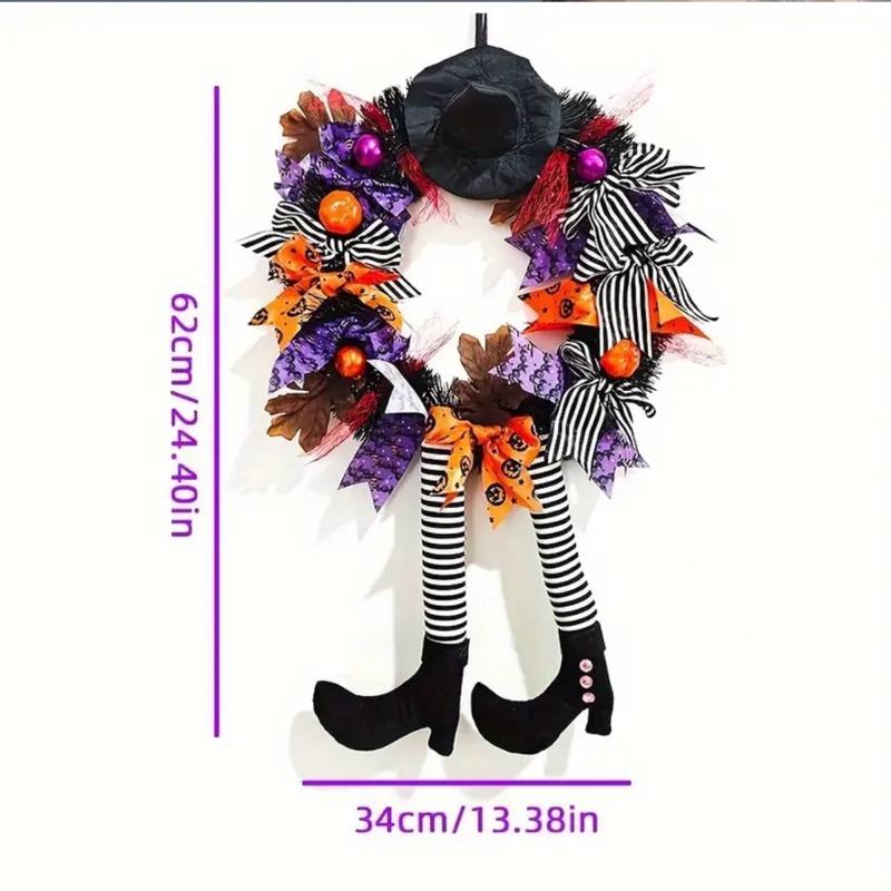 Spooky Halloween Wreath with Creepy Legs Pendant - Artificial Plants Door Decoration Garland for a Haunted Look 1