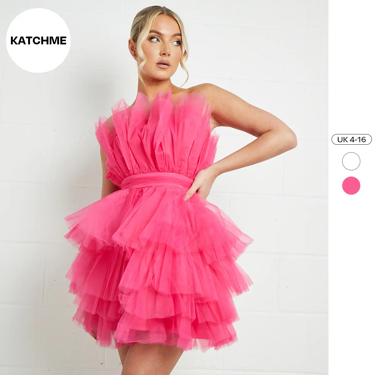KatchMe Women's Upscale Sweet Chiffon Frill Tiered Barbie Puffy Dress (4-16 UK),Birthday Outfits for Women,Lovely Plain Tube Dress,Basic Womenswear