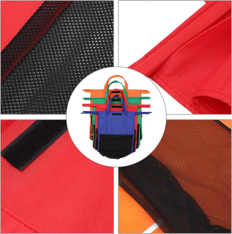 4Pcs Trolley Bags Reusable Shopping Bags Folding Supermarket Trolleys Packet Shopping Trolley Bags in Orange Green Red Blue Trolley Bags for Shopping Cart 2