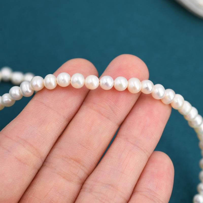 Genuine Freshwater Pearl Necklace in Sterling Silver, Slightly Irregular Shape 4mm Round Fresh Water Pearl Necklace, Men or Women, Unisex 6