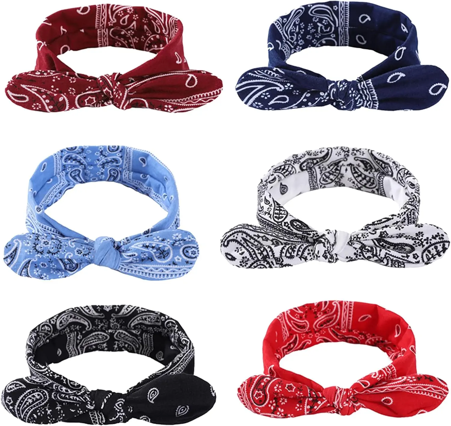 Headbands for Women Paisley Headbands Boho Bow Bandana Knot Headwrap, Retro Elastic Rabbit Ear Hairband for Girls and Women, Hair Bands Wide Elastic Hairband Turban Fashion Ladies Hair Accessories