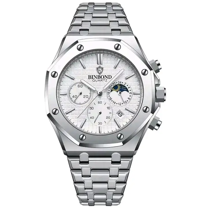 BINBOND Men's Quartz Watch with Luminous Chronograph and Stainless Steel B0161