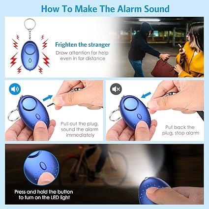 10 PCS Safety Keychain Set for Women and Kids, Self Defense Keychain Set with Safe Sound Personal Alarm, Loud Security Alarms Keychain with LED Light, Whistle, No Touch Door Opener (Blue) 6