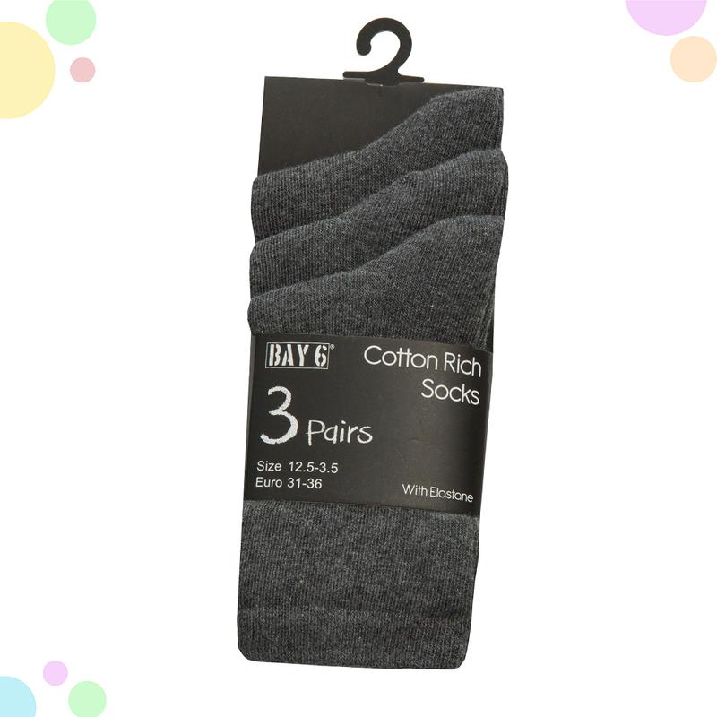 3 Pairs Kids Boys Girls Unisex Plain Cotton Rich School Sock Uniform Calf Socks Size UK from 6-8.5 up to 4-6.5 6