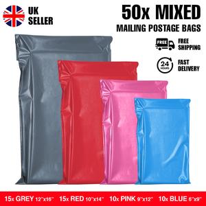 iSOUL Poly Mailing Bags - Mixed 50 Colours in 4 Sizes - Durable, Secure, Tamper-Proof - 50 Pack delivery bags postage bags postbag mailing bag Colorful Recyclable Mailing Bags