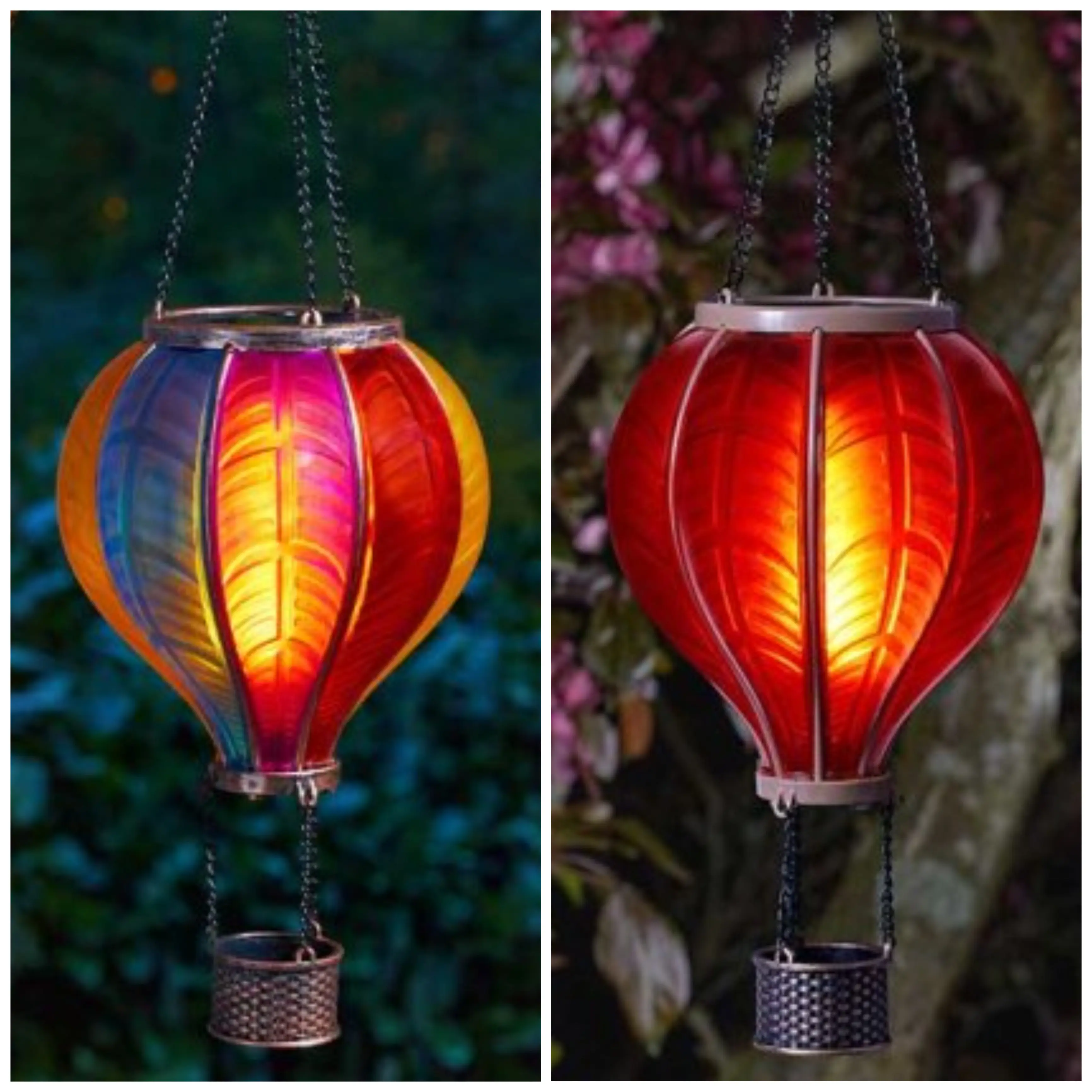 Rainbow OR Fiesta Flaming Balloon Smart Solar Hanging Lantern LED Flickering Flame