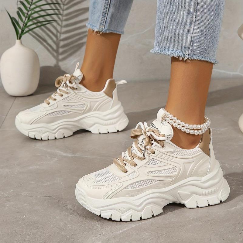 Women's Mesh Chunky Sneakers, Breathable Trendy Low Top Running Trainers, Casual Lace Up Sports Shoes Walking Shoes Runner Training Footwear Athletic Closed Girl 2
