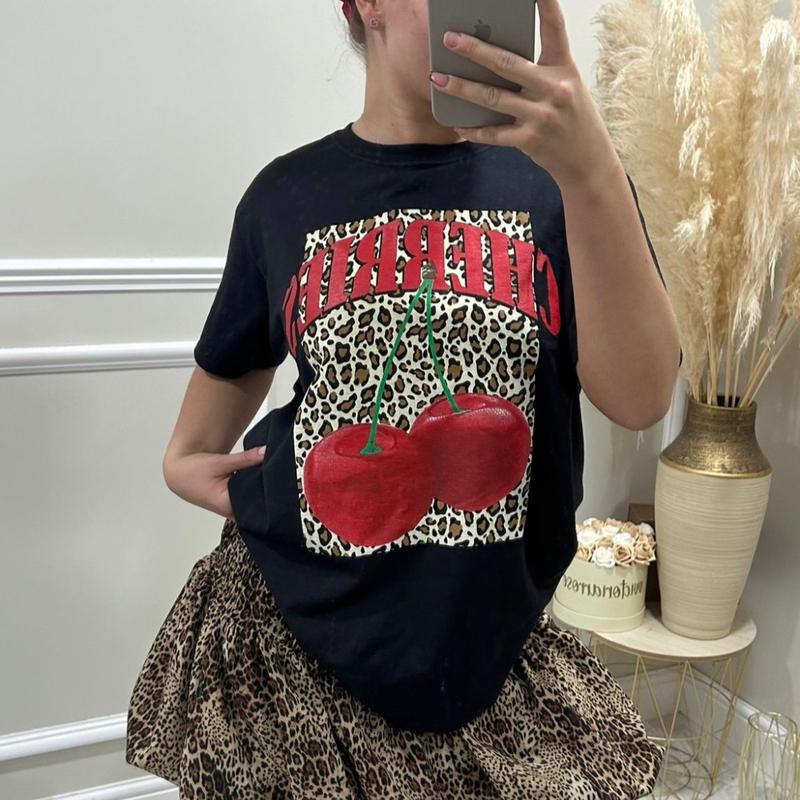 Leopard cherry oversized top  Womenswear Comfortable 3