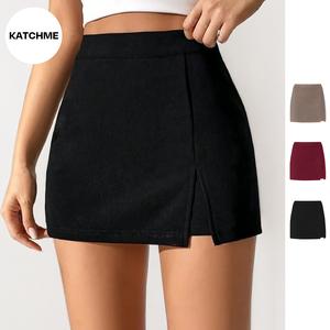 KatchMe Women's Basic Solid Color High Waist Side Slit Mini Skort, Versatile A-Line Skort for Spring & Fall, Daily Wear Women's Bottom, Fit Womenswear