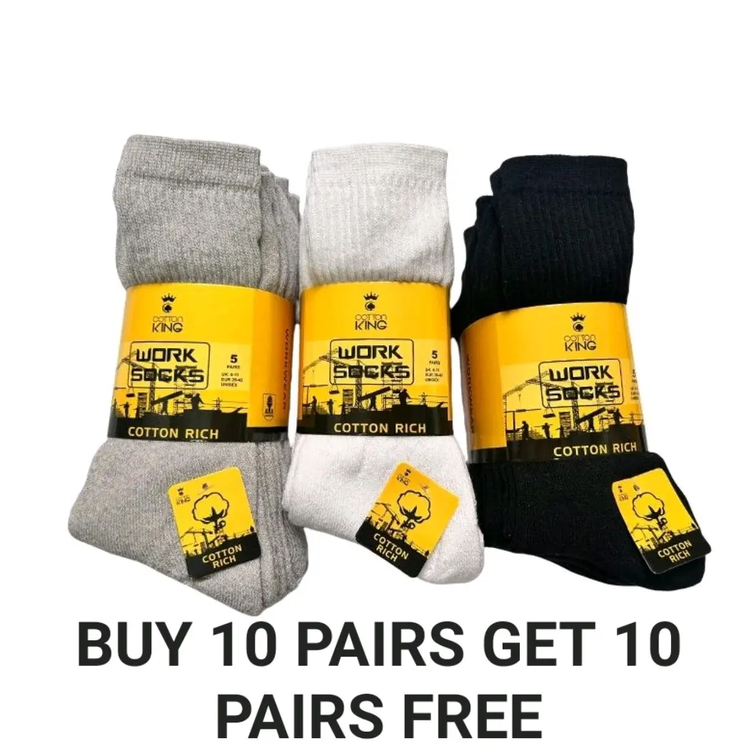 BUY 10 PAIRS GET 10 PAIRS FREE MENS WORK BOOT SOCKS MULTIPACKS AVAILABLE SIZE 6 TO 11 MENSWEAR Long
