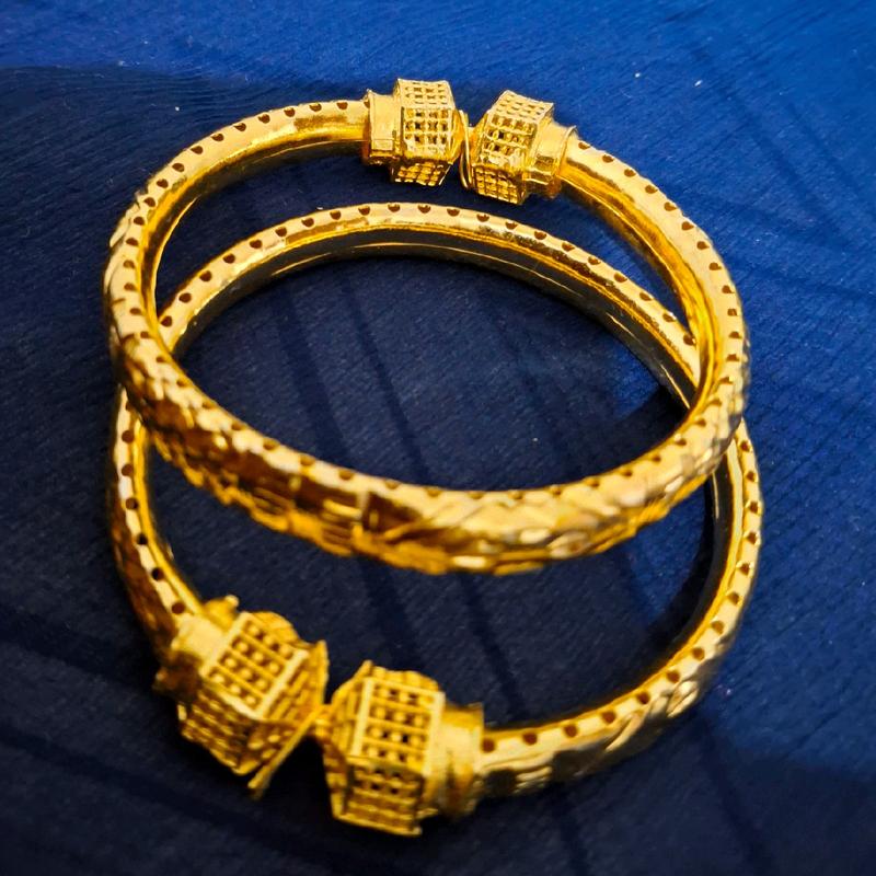 Asian Traditional Gold Plated Bracelet Kangan Pair - Size 2.4/2.6 5