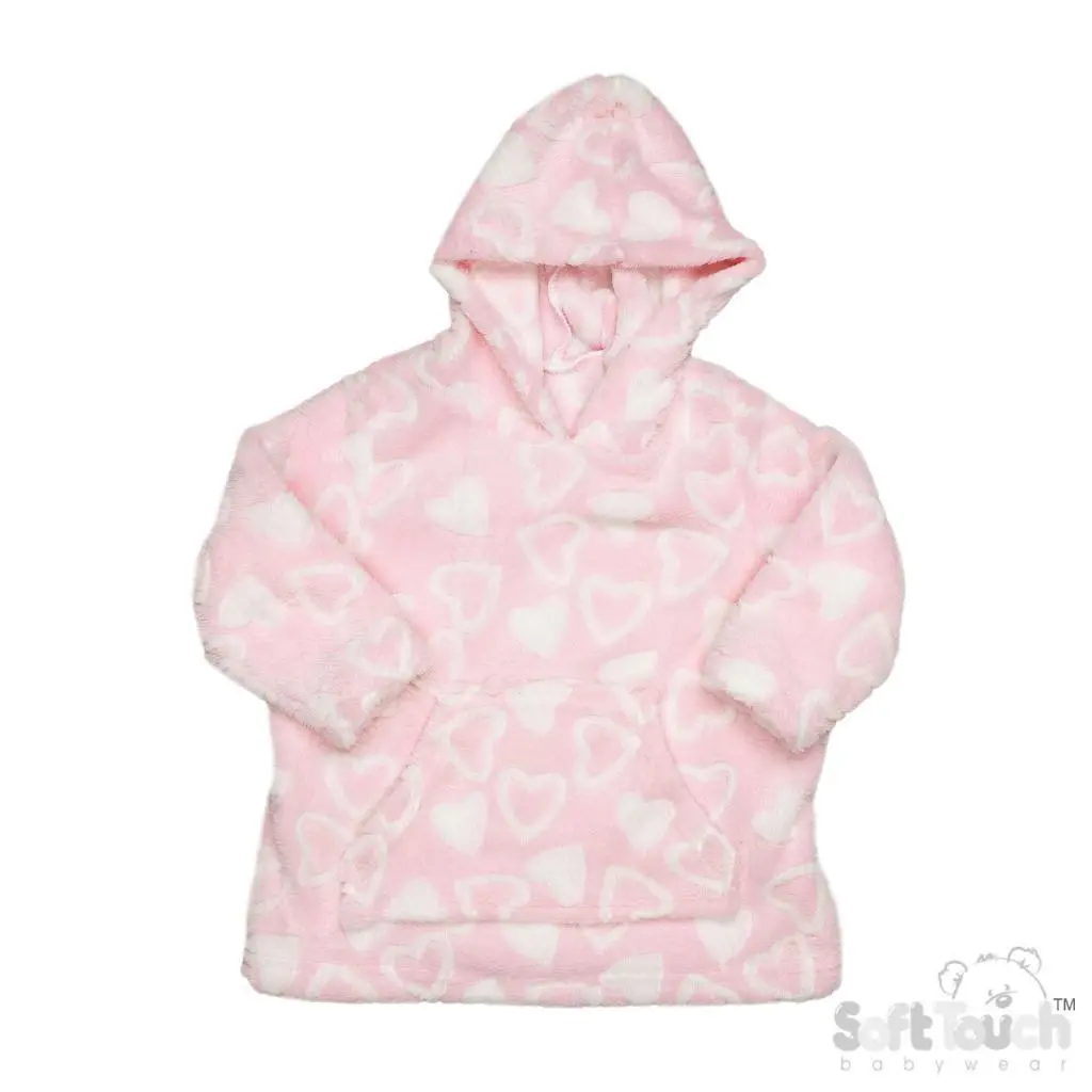 Soft touch Pink hoodie with white hearts