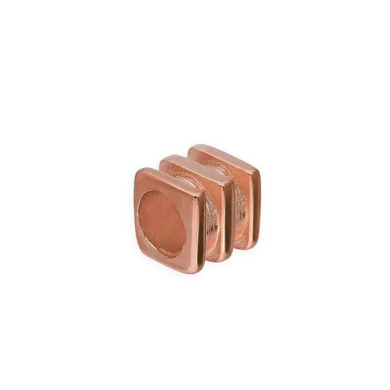 Rose Gold Plated Sterling Silver 4mm 3 Ridged Square Ring Bead 0