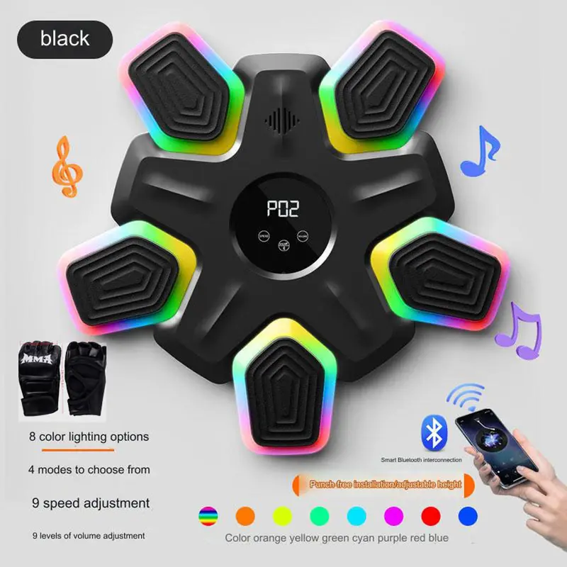 Music Boxing Machine, Intelligent Boxing Machine with Lighting, Wall Mounted Boxing Machine for Adults and Kids, Supports Bluetooth, Speed Adjustment, Mounting Height 4